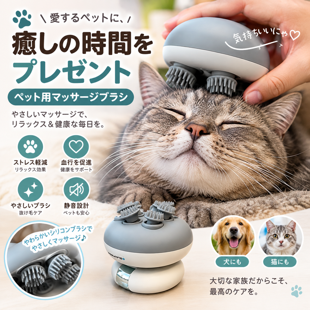 ペット用マッサージブラシ｜癒しのリラックスタイム