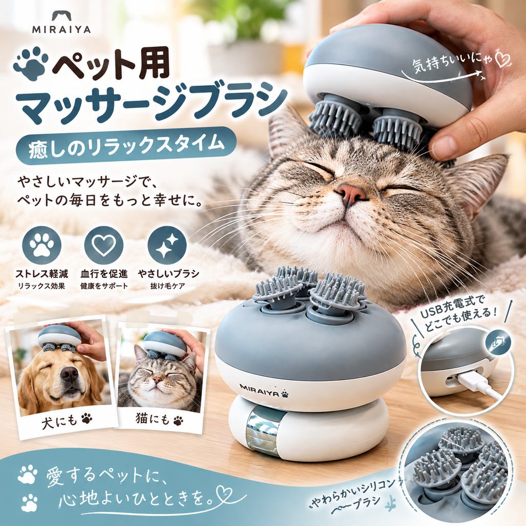 ペット用マッサージブラシ｜癒しのリラックスタイム